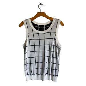 NWT‎ Halogen Ivory/Black Patterned Crew Neck Tank Top Large Petite